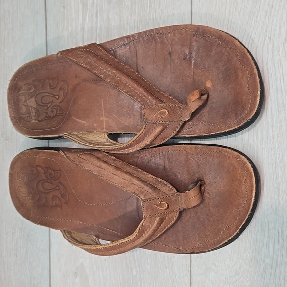 Olukai Men's Moko Brown Thong Leather Sandals Slide Shoes Sz 11 - Picture 3 of 11